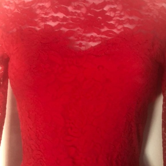 NWT Guess Victotorian Red Lace Longsleeve Bodysuit - Picture 6 of 13